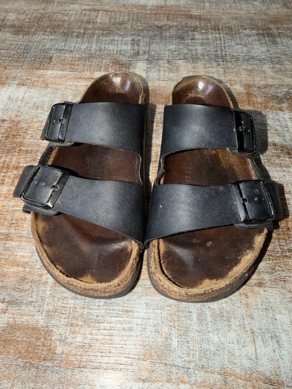 BIrkenstock Arizona Black Sandals Leather Buckle 2-Strap Slides Size EU 37 US 6